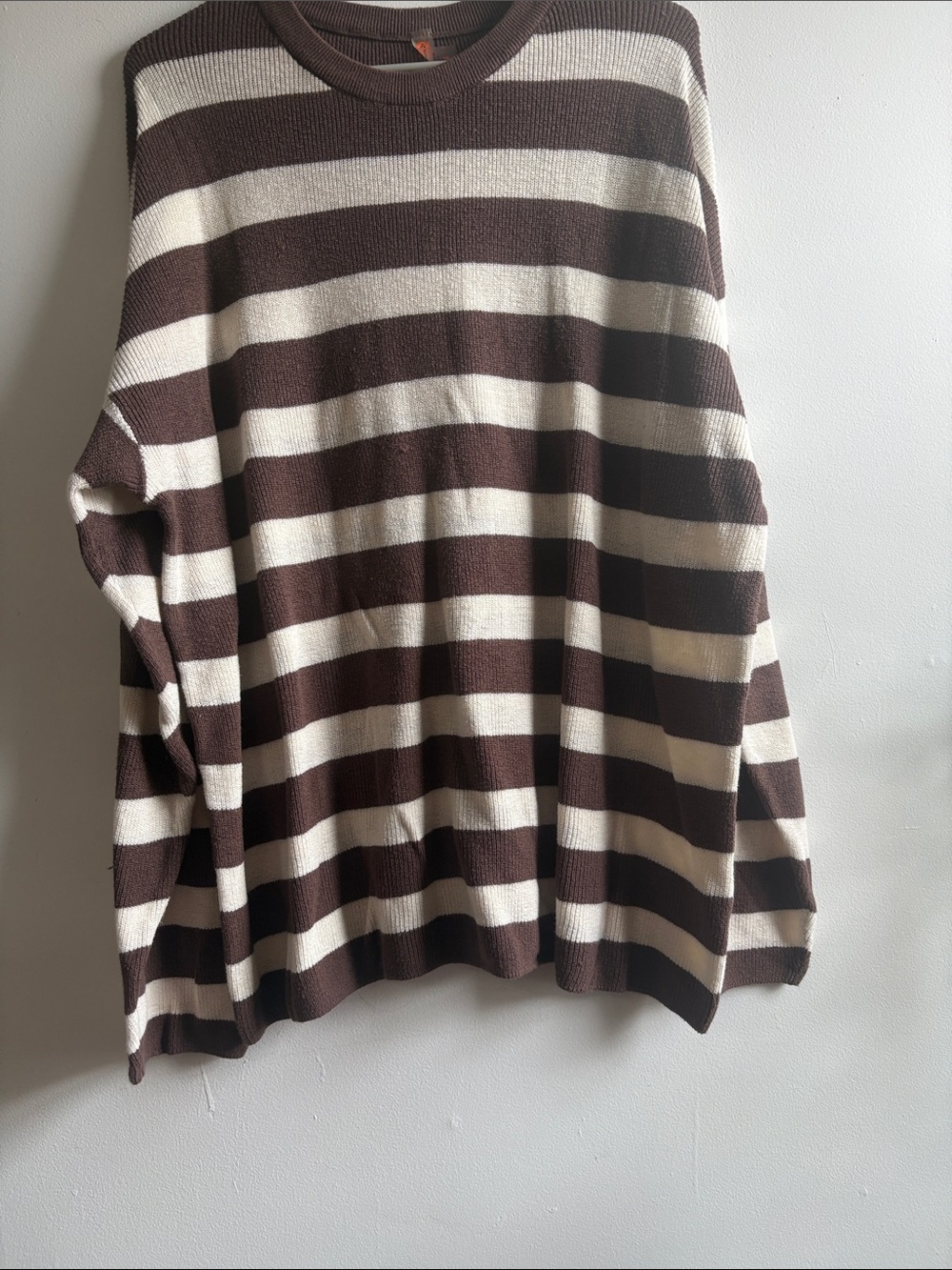 Mono B Brown and Cream Striped Knit Pullover